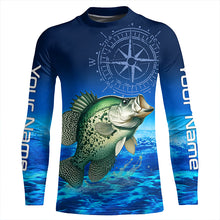 Load image into Gallery viewer, Personalized Crappie Blue Long Sleeve Performance Fishing Shirts, compass Crappie tournament Shirt NQS5983