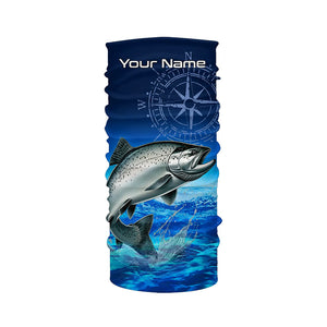 Personalized Chinook salmon Blue Long Sleeve Performance Fishing Shirts, compass tournament Shirts NQS5986