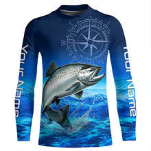 Load image into Gallery viewer, Personalized Chinook salmon Blue Long Sleeve Performance Fishing Shirts, compass tournament Shirts NQS5986