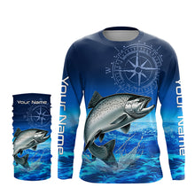 Load image into Gallery viewer, Personalized Chinook salmon Blue Long Sleeve Performance Fishing Shirts, compass tournament Shirts NQS5986