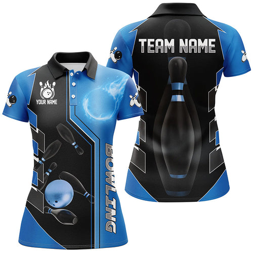 Blue And Black Bowling Shirts For Women custom bowling ball pins Team Bowling Jerseys Bowler Outfits NQS8299