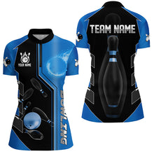 Load image into Gallery viewer, Blue And Black Bowling Shirts For Women custom bowling ball pins Team Bowling Jerseys Bowler Outfits NQS8299