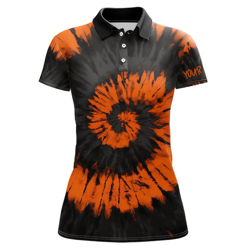 Black and orange Halloween tie dye background Women golf polo shirt custom team golf jersey for ladies NQS6420