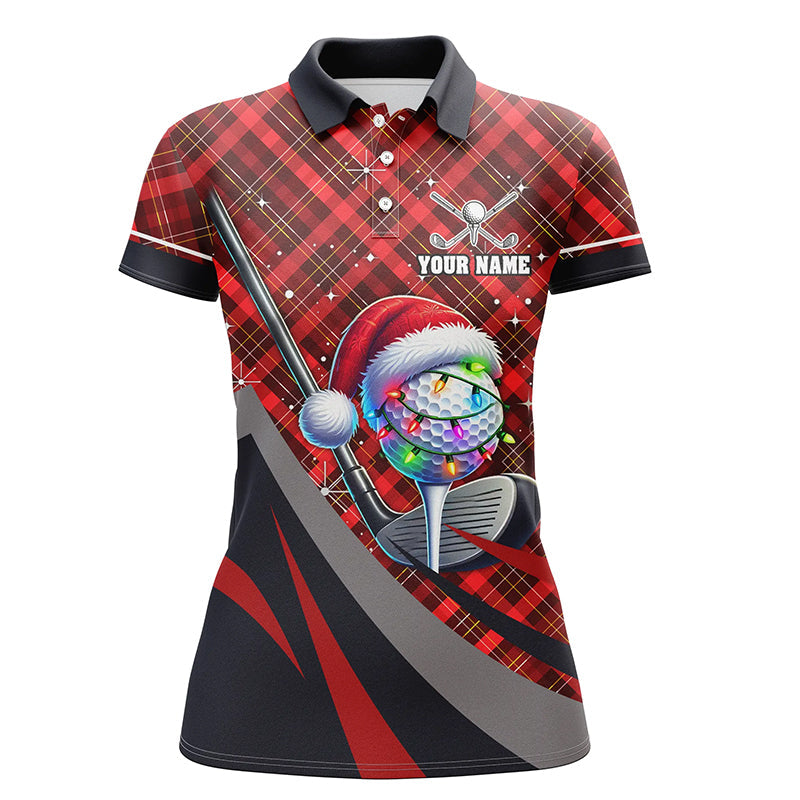 Red Plaid Christmas pattern Golf ball clubs Women golf polo shirt custom Christmas ladies golf outfits NQS8984