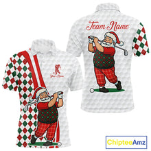 Load image into Gallery viewer, Funny Christmas Santa Golf polo shirt for men custom red, green and white argyle pattern golf shirts NQS11089