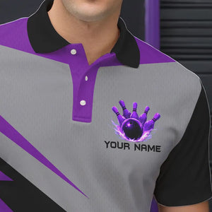 Purple lightning Bowling Polo, Quarter Zip shirts For Men custom bowling team jerseys Bowler Outfits NQS9412