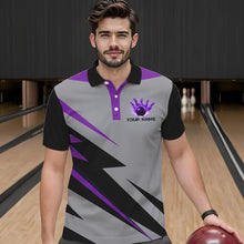 Load image into Gallery viewer, Purple lightning Bowling Polo, Quarter Zip shirts For Men custom bowling team jerseys Bowler Outfits NQS9412