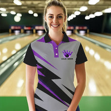 Load image into Gallery viewer, Purple lightning Bowling Polo, Quarter Zip shirts For Women custom bowling team jerseys Bowler Outfits NQS9412