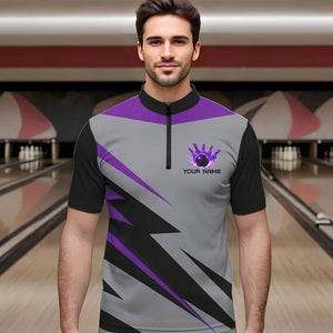 Purple lightning Bowling Polo, Quarter Zip shirts For Men custom bowling team jerseys Bowler Outfits NQS9412