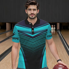 Load image into Gallery viewer, Cyan Blue Bowling Polo, Quarter Zip shirts For Men custom bowling team jerseys, Gift for Bowlers NQS9414