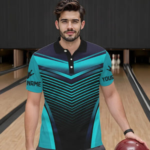 Cyan Blue Bowling Polo, Quarter Zip shirts For Men custom bowling team jerseys, Gift for Bowlers NQS9414