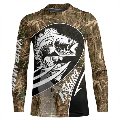 Largemouth Bass fishing tattoo camo Custom UV protection fishing long sleeve shirt NQS3237