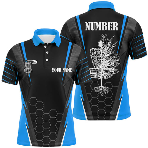 Mens disc golf polo shirt custom frisbee golf shirt, disc basket golf gifts for mens | Blue NQS7496