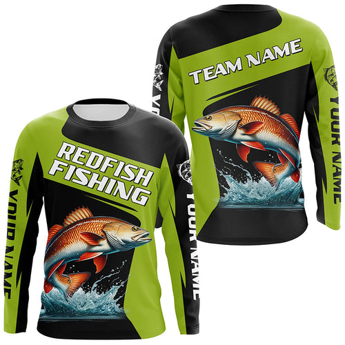 Black Green Redfish fishing Custom Long Sleeve Tournament Fishing Shirts, Red Drum Fishing Jerseys NQS7657