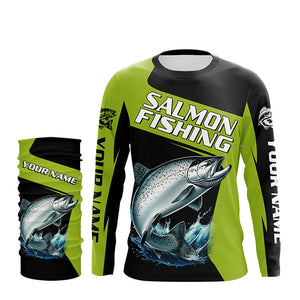 Black Green Chinook Salmon fishing Custom Long Sleeve Tournament Fishing Shirt, Salmon Fishing Jerseys NQS7658