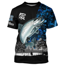 Load image into Gallery viewer, Chinook Salmon( King Salmon) Fishing blue camo Customize name UV protection performance fishing shirts NQS1987