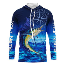 Load image into Gallery viewer, Personalized Sailfish Saltwater Blue Long Sleeve Performance Fishing Shirts, Sailfish tournament Shirt NQS5784