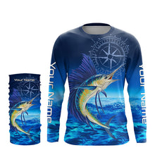 Load image into Gallery viewer, Personalized Sailfish Saltwater Blue Long Sleeve Performance Fishing Shirts, Sailfish tournament Shirt NQS5784