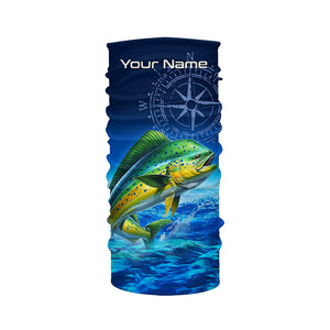 Personalized Mahi mahi Saltwater Blue Long Sleeve Performance Fishing Shirts, Dorado tournament Shirt NQS5785