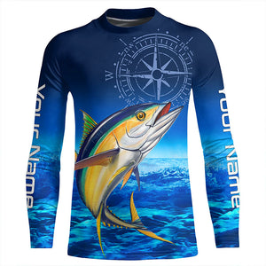 Personalized Tuna Saltwater Blue Long Sleeve Performance Fishing Shirts, Tuna compass tournament Shirt NQS5786