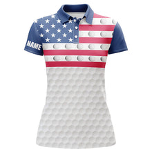 Load image into Gallery viewer, American flag Women golf polo shirts custom white golf ball pattern patriotic female golf attire NQS7866