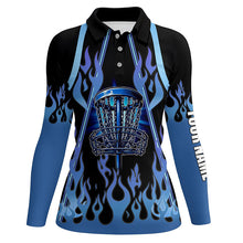 Load image into Gallery viewer, Women disc golf polo shirts blue flame disc golf basket custom disc golf jerseys NQS7868