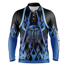 Load image into Gallery viewer, Mens disc golf polo shirts blue flame disc golf basket custom disc golf jerseys NQS7868