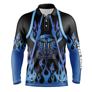 Mens disc golf polo shirts blue flame disc golf basket custom disc golf jerseys NQS7868