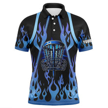 Load image into Gallery viewer, Mens disc golf polo shirts blue flame disc golf basket custom disc golf jerseys NQS7868