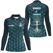 Load image into Gallery viewer, Blue turquoise Abstract Line Grunge Pattern Women Disc golf polo shirts custom team disc golf clothes NQS8083