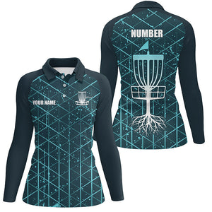 Blue turquoise Abstract Line Grunge Pattern Women Disc golf polo shirts custom team disc golf clothes NQS8083