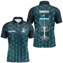 Load image into Gallery viewer, Blue turquoise Abstract Line Grunge Pattern Mens Disc golf polo shirts custom team disc golf clothes NQS8083