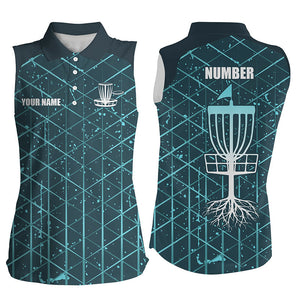 Blue turquoise Abstract Line Grunge Women sleeveless Disc golf polo shirts custom disc golf clothes NQS8083