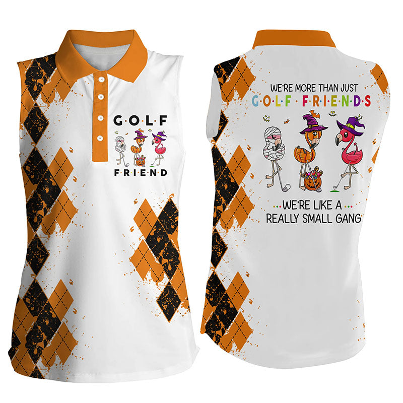 Halloween flamingo sleeveless golf shirt we're more than golf friends we're like a really small gang NQS6171