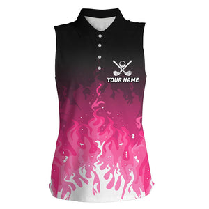 Women sleeveless polo shirts custom pink flame ladies golf outfit, personalized golf shirts for women NQS8309