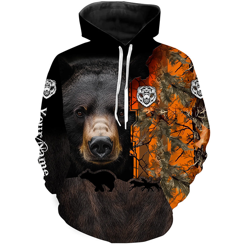 Black bear hunting dog orange camo Custom Name 3D All Over Printed Shirts Personalized hunting apparel NQS4169