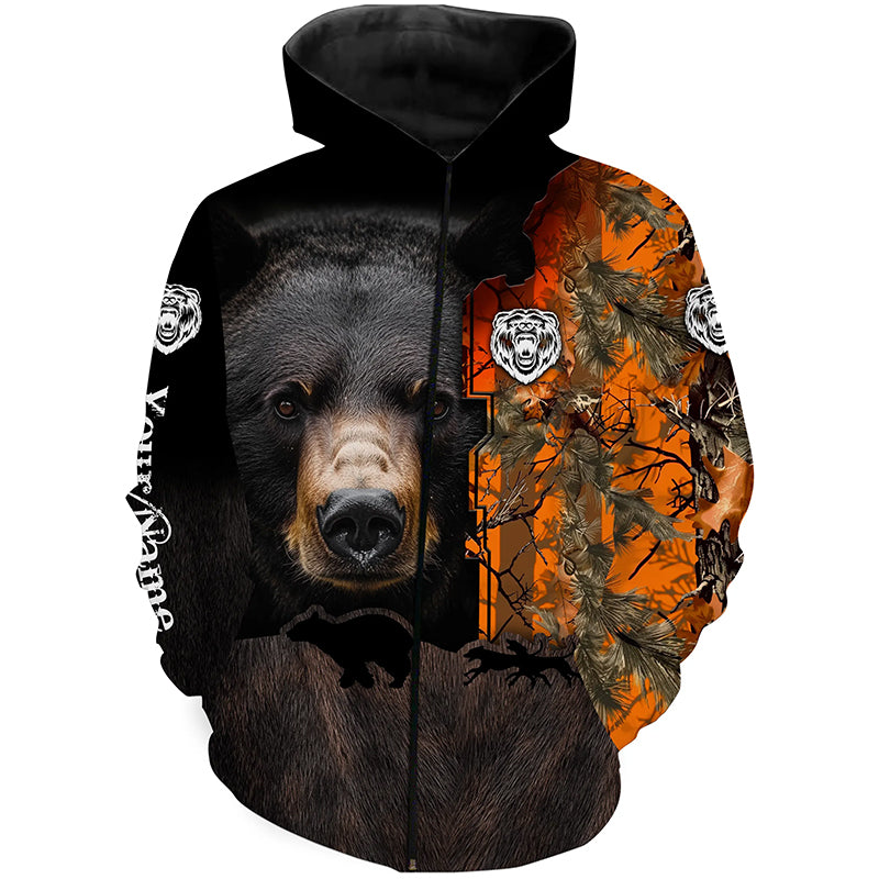 Black bear hunting dog orange camo Custom Name 3D All Over Printed Shirts Personalized hunting apparel NQS4169