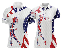 Load image into Gallery viewer, Personalized American flag patriotic matching golf polos for couples, Valentine golf gifts NQS4177