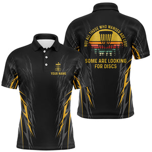 Retro Men disc golf polo shirt Custom Not all who wander are lost, some are looking for discs | Yellow NQS8750