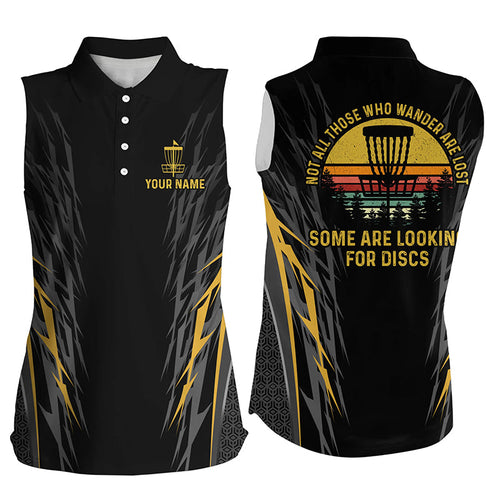 Retro Women sleeveless polo shirt Custom Not all who wander are lost, some looking for discs| Yellow NQS8750