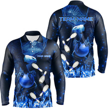 Load image into Gallery viewer, Blue Flame Eagle Bowling Polo, Quarter zip shirts For Men Custom Blue Fire Team Bowling Jerseys NQS8988