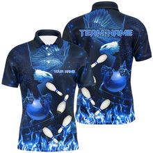 Load image into Gallery viewer, Blue Flame Eagle Bowling Polo, Quarter zip shirts For Men Custom Blue Fire Team Bowling Jerseys NQS8988