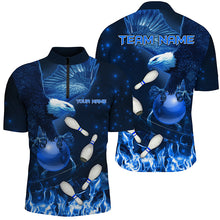 Load image into Gallery viewer, Blue Flame Eagle Bowling Polo, Quarter zip shirts For Men Custom Blue Fire Team Bowling Jerseys NQS8988