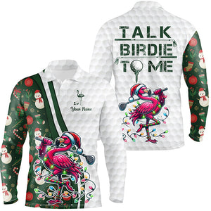 Funny Mens golf polo shirt custom pink flamingo green Christmas golf shirts talk birdie to me NQS8991