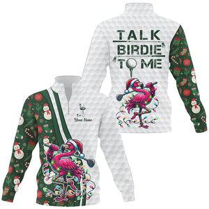 Funny Quarter zip golf sweatshirt custom pink flamingo green Christmas golf sweater talk birdie to me NQS8991