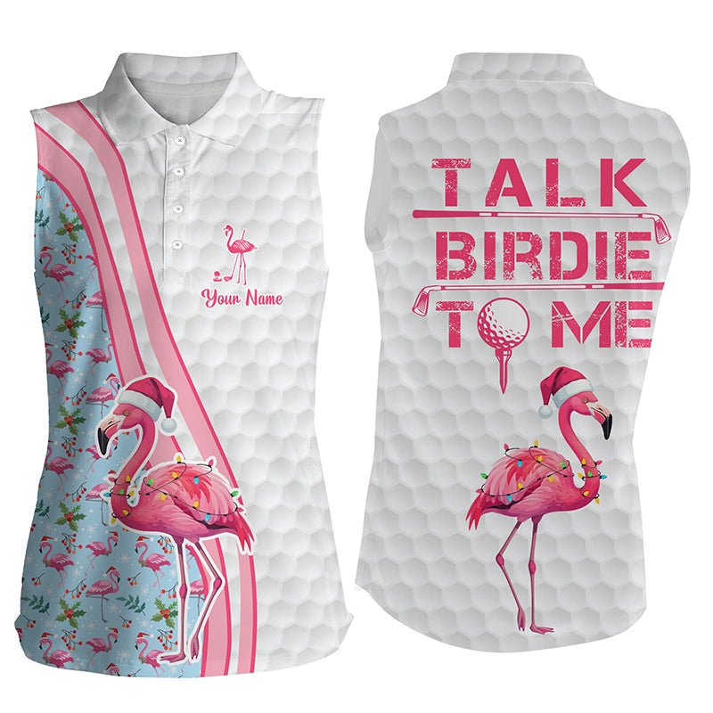 Funny Women sleeveless polo shirts custom pink flamingo blue Christmas golf shirts talk birdie to me NQS8992