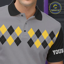 Load image into Gallery viewer, Black &amp; Yellow argyle pattern retro Bowling Shirts For Men Custom Bowling and Beer Team Jersey | Gray NQS11095