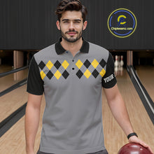 Load image into Gallery viewer, Black &amp; Yellow argyle pattern retro Bowling Shirts For Men Custom Bowling and Beer Team Jersey | Gray NQS11095