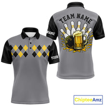 Load image into Gallery viewer, Black &amp; Yellow argyle pattern retro Bowling Shirts For Men Custom Bowling and Beer Team Jersey | Gray NQS11095