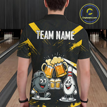 Load image into Gallery viewer, Custom Black And Yellow Funny Beer Bowling Men Polo, Quarter Zip Shirts, funny bowling shirts NQS11098